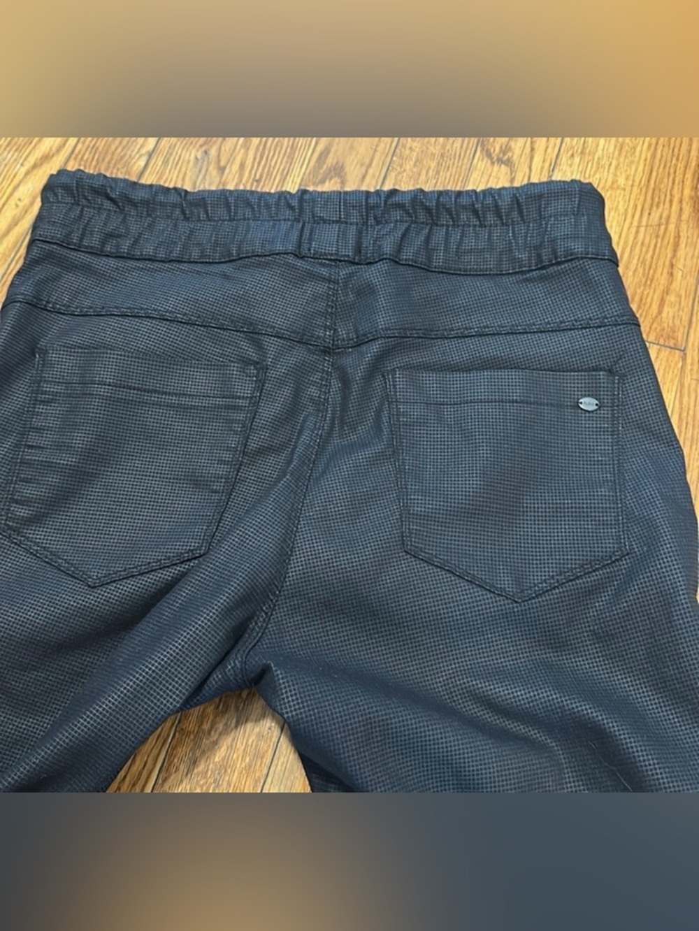 Bevy Flog Shely Black check Textured drawstring Jogger Pants size 30 - Picture 4 of 5